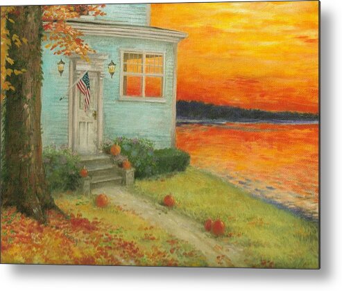 Boculic Metal Print featuring the painting Lakehouse fall nocturne by Judith Cheng