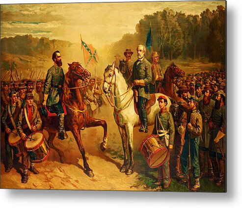 The Last Meeting Between Gen. Lee And Jackson Lithograph By J.g. Fay (1877) Metal Print featuring the painting Last Meeting Of Lee And Jackson by MotionAge Designs