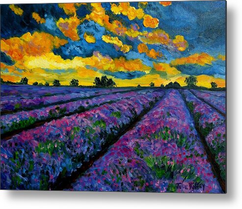 Lavender Field Metal Print featuring the painting Lavender Fields At Dusk by Julie Brugh Riffey