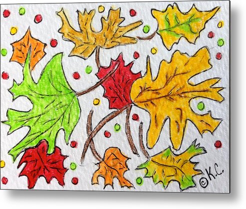 Leaves Metal Print featuring the painting Leaves are Falling by Kathy Marrs Chandler