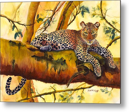 Leopard Metal Print featuring the painting Leopard by Hilda Vandergriff