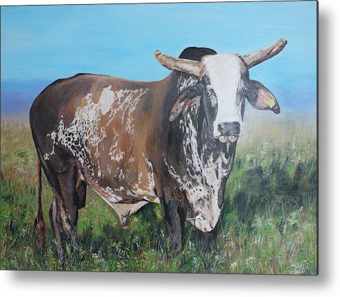 Bull Metal Print featuring the painting Life between Rodeos by Leonie Bell