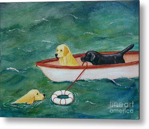 Dog Metal Print featuring the painting Lifeboat Labrador Dogs to the Rescue by Amy Reges