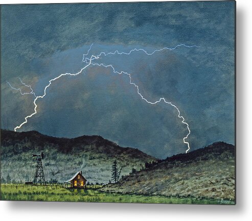 Landscape Metal Print featuring the painting Lightning Storm  by Paul Krapf