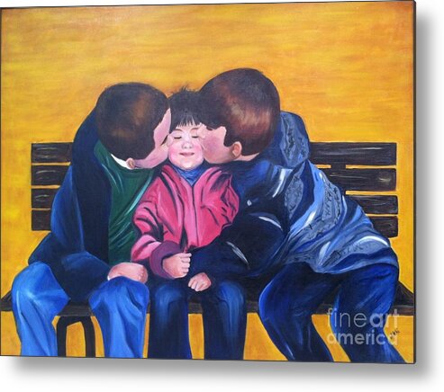 Children Metal Print featuring the painting Little Sister by Vikki Angel