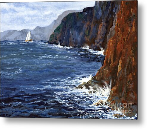 Landscape Metal Print featuring the painting Lonely Schooner by Mary Palmer