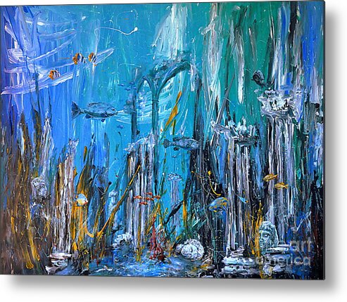 Seascape Metal Print featuring the painting Lost city by Arturas Slapsys