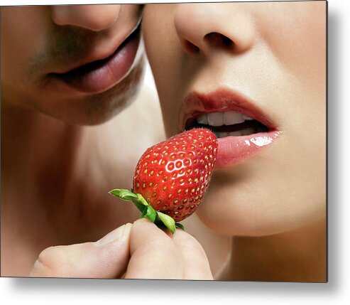 Food Metal Print featuring the photograph Lovers Eating Strawberries by Kate Jacobs/science Photo Library