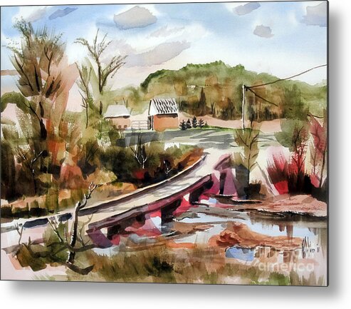 Low Water Bridge Across Stouts Creek Metal Print featuring the painting Low Water Bridge Across Stouts Creek by Kip DeVore