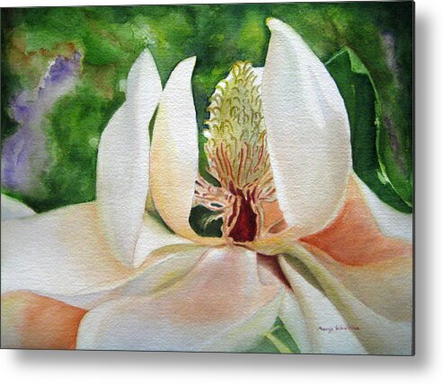 Flower Metal Print featuring the painting Magnolia Majesty by Margo Schwirian