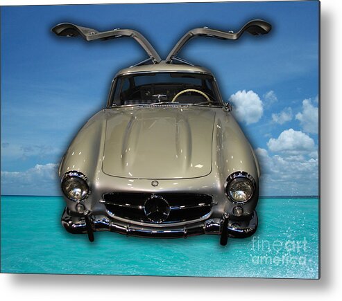 Mercedes Metal Print featuring the photograph Mercedes Benz Flys Over Perfect Turquoise Blue by Heather Kirk