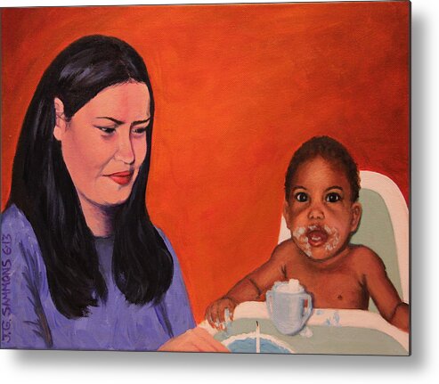 People Metal Print featuring the painting Mother and Son by Janet Greer Sammons