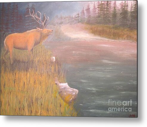 Elk Metal Print featuring the painting Mountain Elk Original Oil Painting by Anthony Morretta