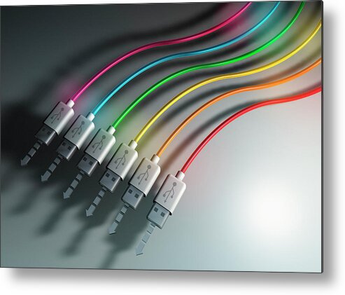 Access Metal Print featuring the photograph Multicolored Usb Cables In A Row by Ikon Ikon Images