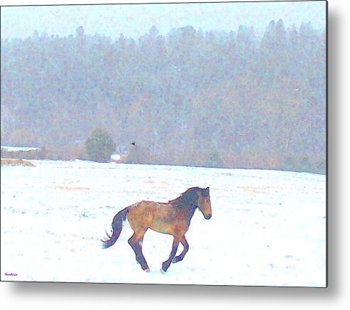 Mustang Metal Print featuring the photograph Mustang Freedom Gallop in April Snow by Anastasia Savage Ealy