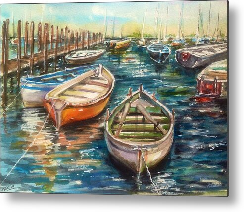 Ocean Metal Print featuring the painting Near the harbour by Katerina Kovatcheva
