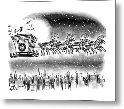 (reindeer Wearing Suits Of Armor Pull Santa's Sleigh Metal Print featuring the drawing New Yorker December 21st, 1992 by Ed Fisher