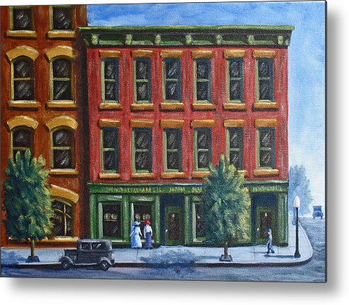 Streetscape Metal Print featuring the painting Old Downtown by Kevin Hughes