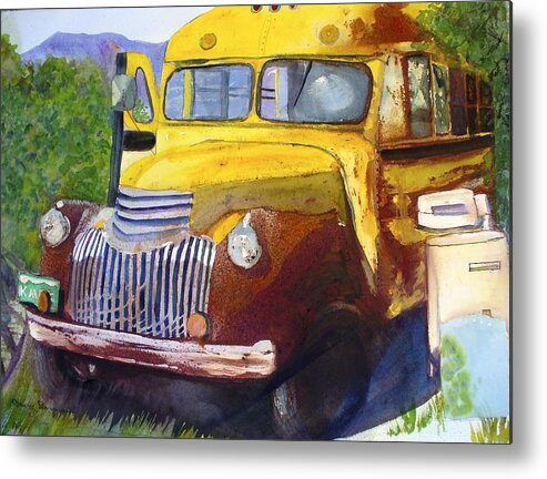 Old School Bus Metal Print featuring the painting Old Yellow by Mary Gorman