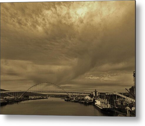 Landscape Metal Print featuring the photograph On a Rainy Day at the Fremont Bridge by Charles Lucas