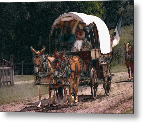 Covered Wagon Metal Print featuring the digital art On the Bozeman Trail by Kae Cheatham