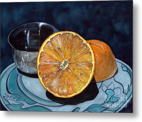 Fruit Metal Print featuring the painting Orange and Silver by Barbara Jewell