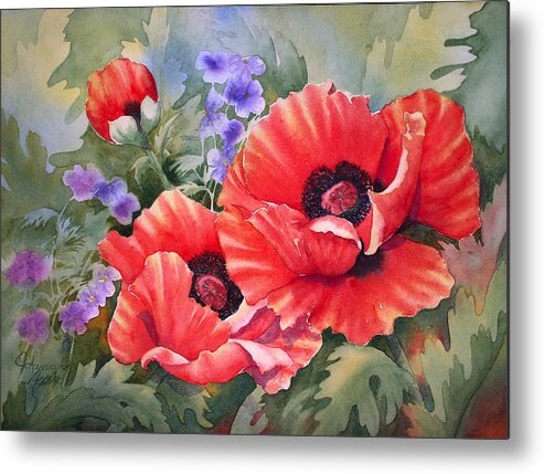 Watercolor Metal Print featuring the painting Oriental Poppy by Johanna Axelrod