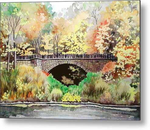 Watercolor Metal Print featuring the painting Parapet Bridge - Mill Creek Park by Laurie Anderson