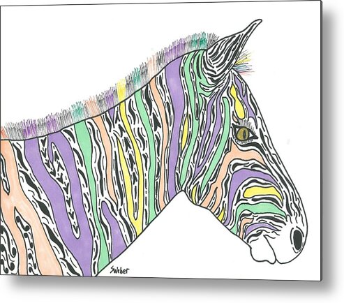 Pastel Metal Print featuring the painting Pastel Zebra by Susie Weber
