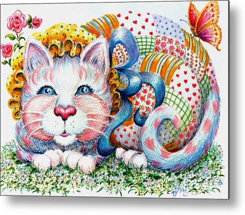 Cat Metal Print featuring the drawing Patchwork Patty Catty by Dee Davis