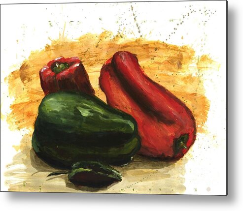 Abstract. Peppers Metal Print featuring the painting Peppers in a Flash by Maria Hunt