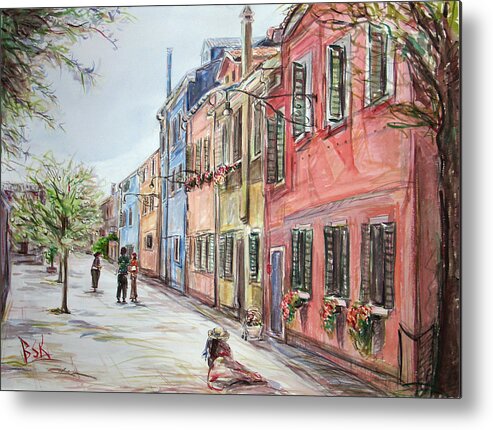 Landscape Metal Print featuring the painting Pink Street by Becky Kim