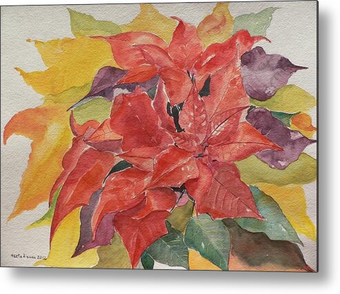 Poinsettias Metal Print featuring the painting Poinsettias by Geeta Yerra