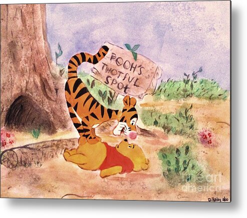 Winnie The Pooh Metal Print featuring the painting Pooh Bear Got Bounced by Denise Railey