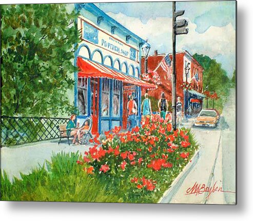 Chagrin Falls Metal Print featuring the painting Popcorn Shop in Summer/Chagrin Falls by Maryann Boysen