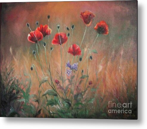 Flower Metal Print featuring the painting Poppies by Sorin Apostolescu