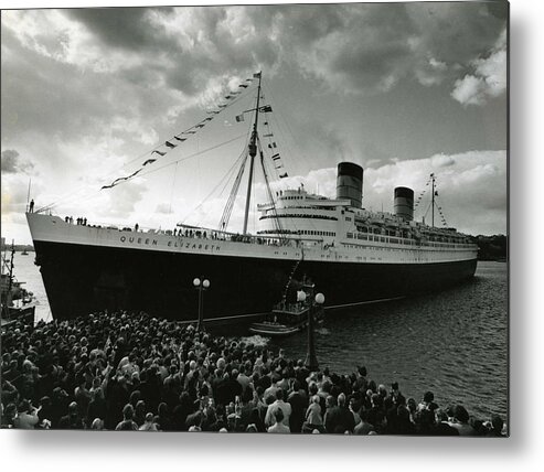 Ship Metal Print featuring the photograph Queen Elizabeth Ship In Harbor by Barney Stein by Retro Images Archive