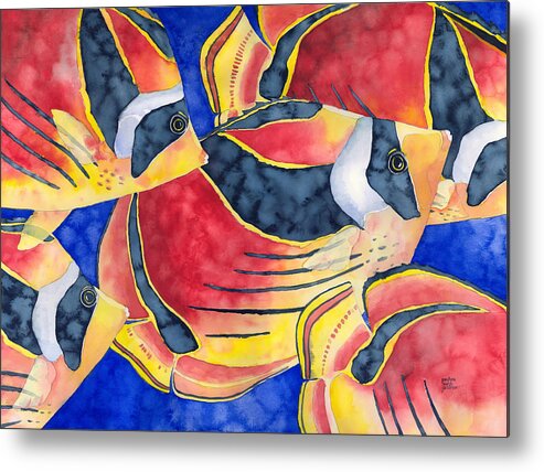 Butterflyfish Metal Print featuring the painting Raccoon Butterflyfish by Pauline Walsh Jacobson