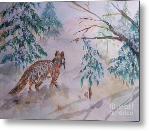 Red Fox Metal Print featuring the painting Red Fox - Winter Dawn by Ellen Levinson