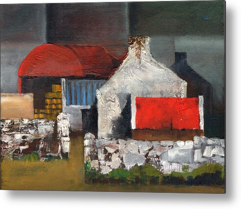 Val Byrne Metal Print featuring the painting Red Roofs in Clare by Val Byrne