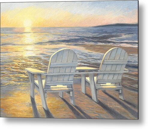 Beach Metal Print featuring the painting Relaxing Sunset by Lucie Bilodeau