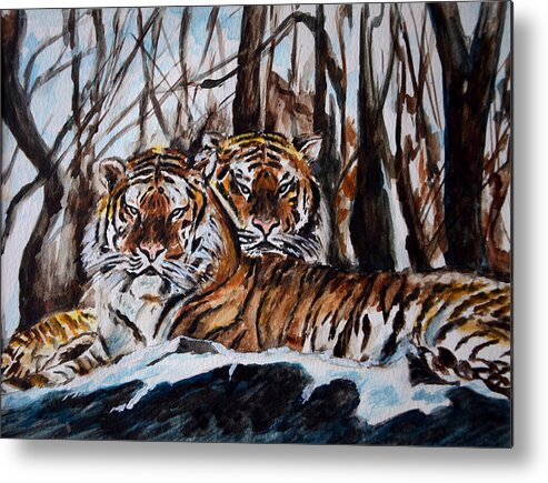 Tiger Metal Print featuring the painting Resting by Harsh Malik