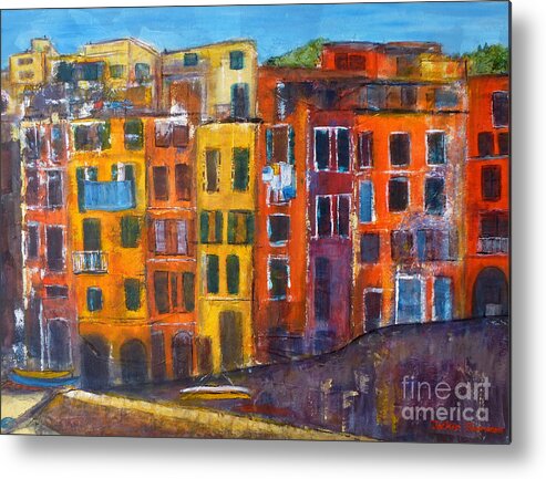 Painting Metal Print featuring the painting Riomaggiore Facade Cinque Terre by Jackie Sherwood