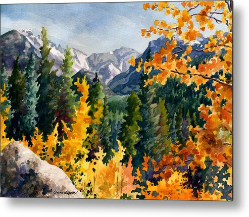 Autumn Trees Painting Metal Print featuring the painting Rocky Mountain National Park by Anne Gifford