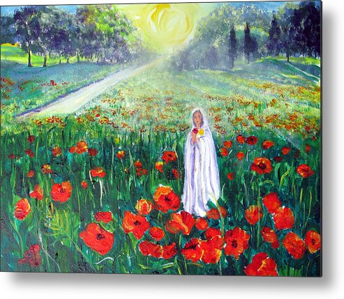 Austria Metal Print featuring the painting Rosa Mistica with Poppies by Sarah Hornsby