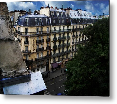 Landscape Metal Print featuring the digital art Rue des Ecoles in Paris France from the 6th Floor Balcony of the Henri iv Hotel by David Blank