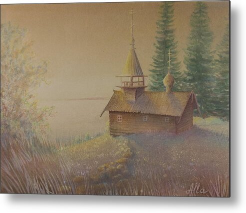 Watercolor Metal Print featuring the painting Russian Chapel by Alla Parsons