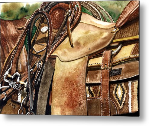 Cowboy Metal Print featuring the painting Saddle Texture by Nadi Spencer