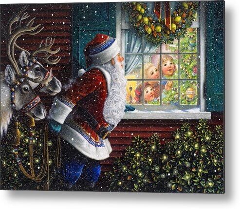 Santa Claus Metal Print featuring the painting Santa's at the Window by Lynn Bywaters