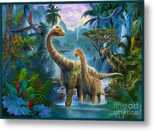 Dinosaurs Metal Print featuring the digital art Sauropods II by MGL Meiklejohn Graphics Licensing